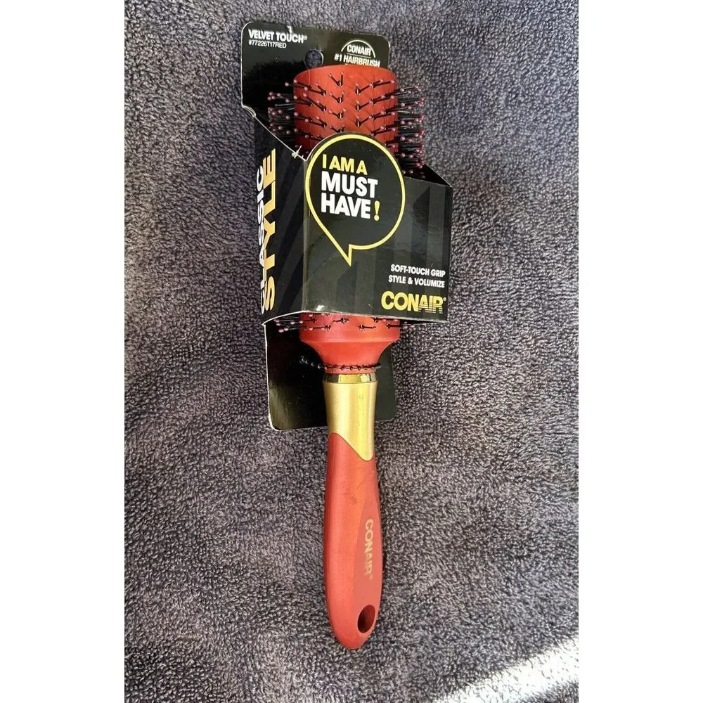 Conair Velvet Touch Hair Brush Style Volumize Vented Red Gold Soft Grip Handle